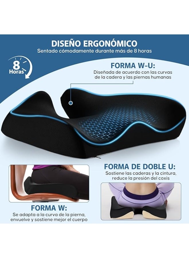 وسادة مقعد طبية ميموري فوم لكراسي المكتب والسيارة - مخدة إرجونوميك لدعم العصعص وعرق النسا - مسند لتقويم القوام وتخفيف ضغط الحوض - غطاء قابل للغسل - Image 3